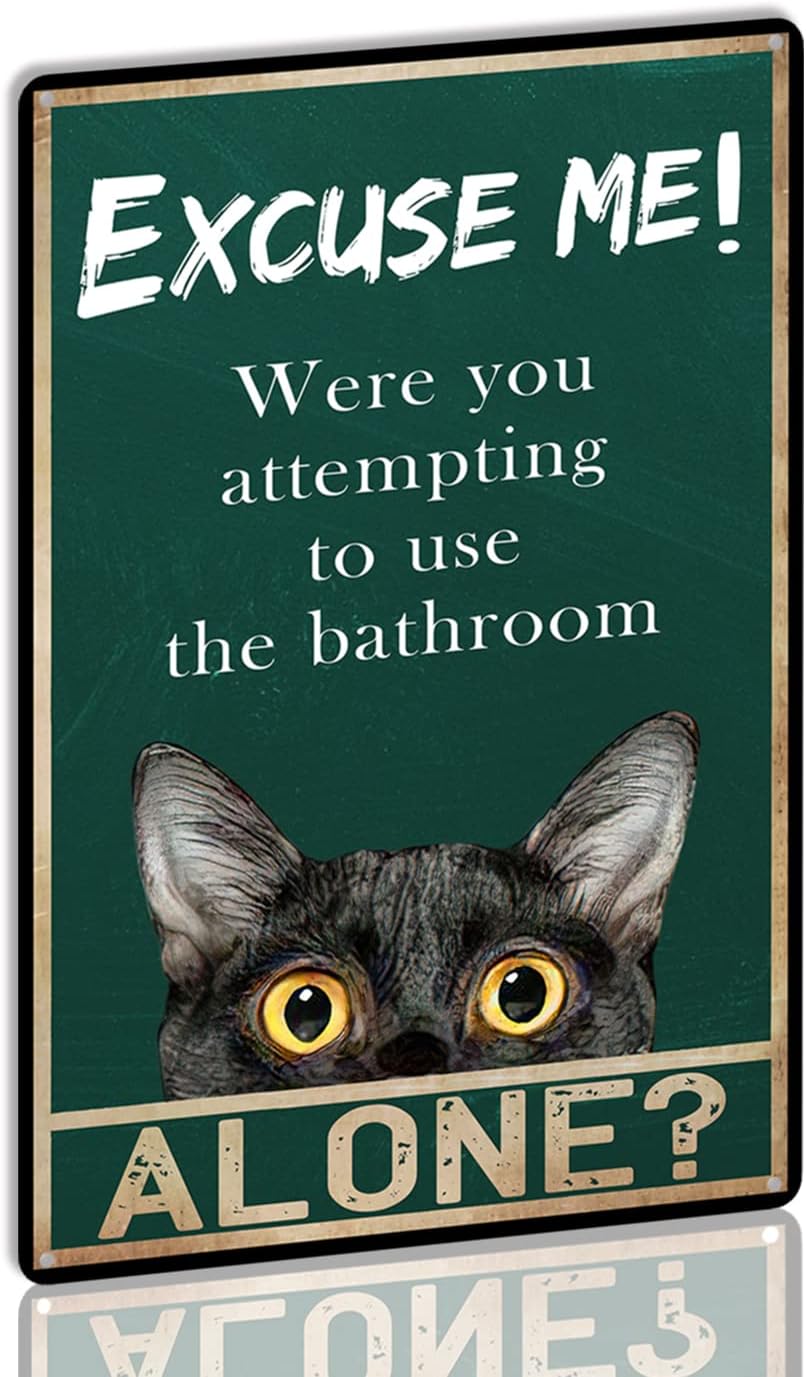 Home Alone Bathroom - Zabawna tabliczka z czarnym kotem do