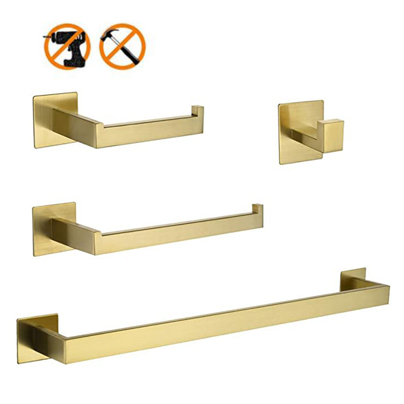 Towel Bar Stainless - 4-częściowy zestaw złotych akcesoriów łazienkowych ze