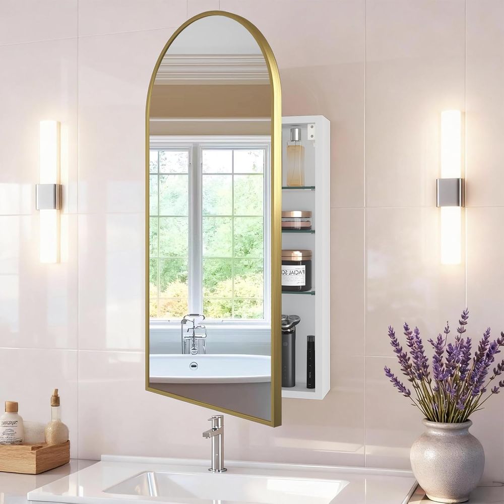 Home Bathroom Furniture - Luksusowa łukowa złota szafka łazienkowa z
