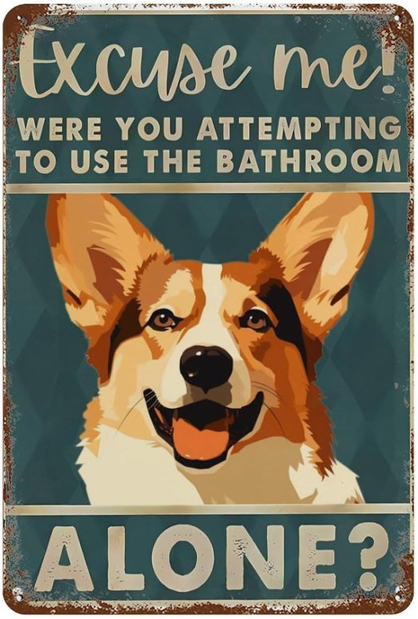 Home Alone Bathroom - Tabliczki z cyny Retro Corgi Przepraszam,