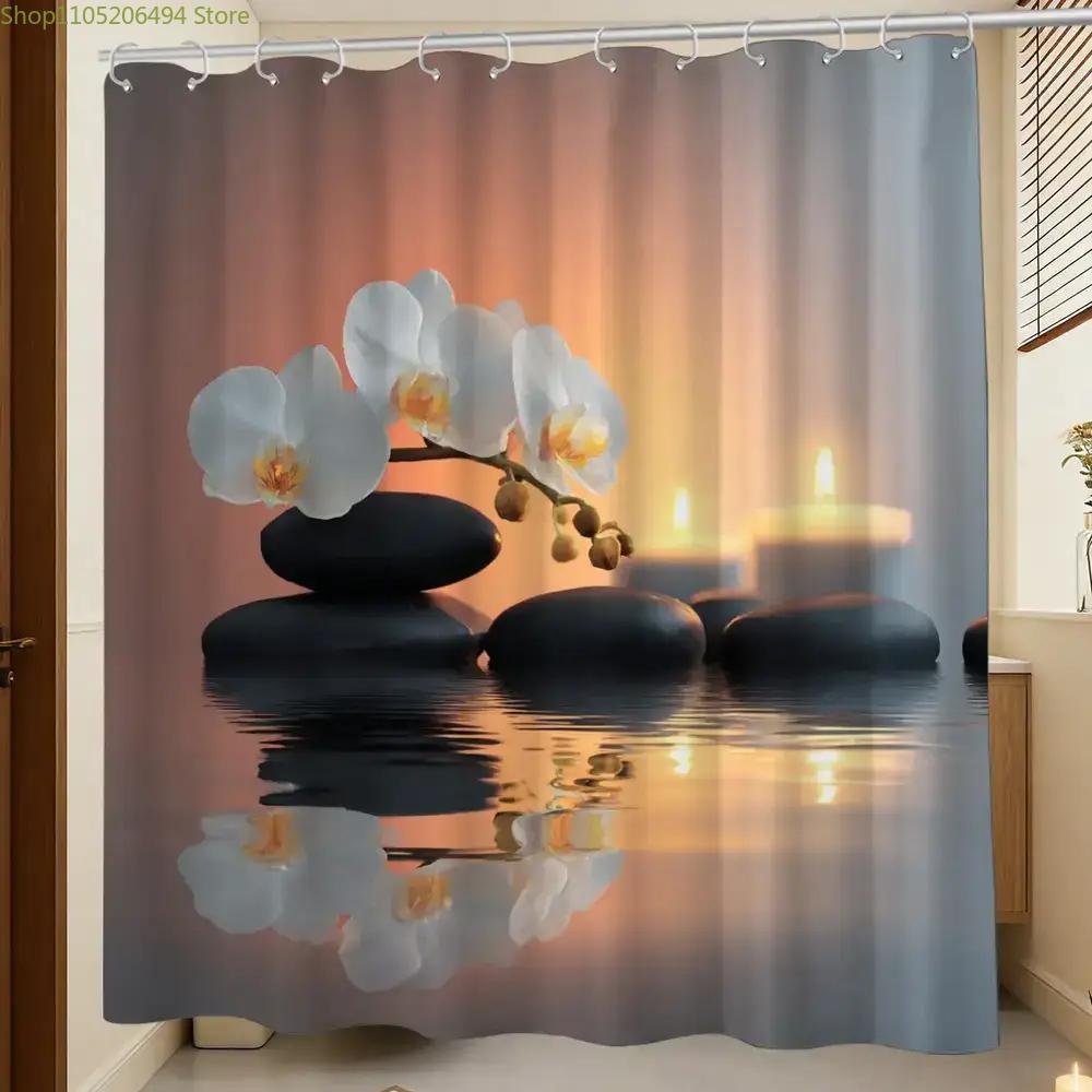 Home Bathroom Spa Ideas - Zasłona prysznicowa Zen Orchid and Stones,
